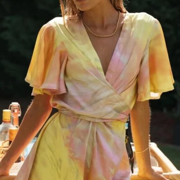 Here Comes the Sun Yellow and Pink Wrap Romper, Size S - Picture 1 of 6